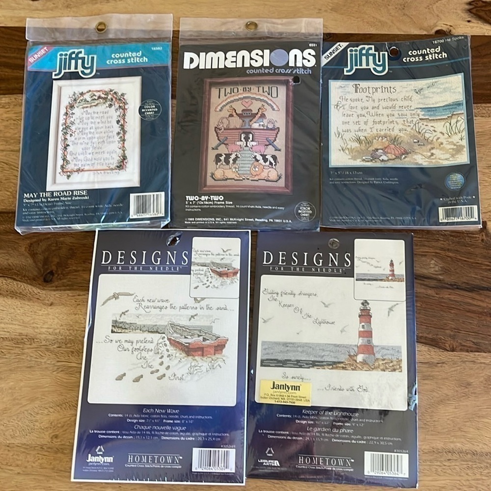 NEW Jiffy, Dimensions, Designs For The Needle Cross Stitch 5 Kit Crafting Bundle